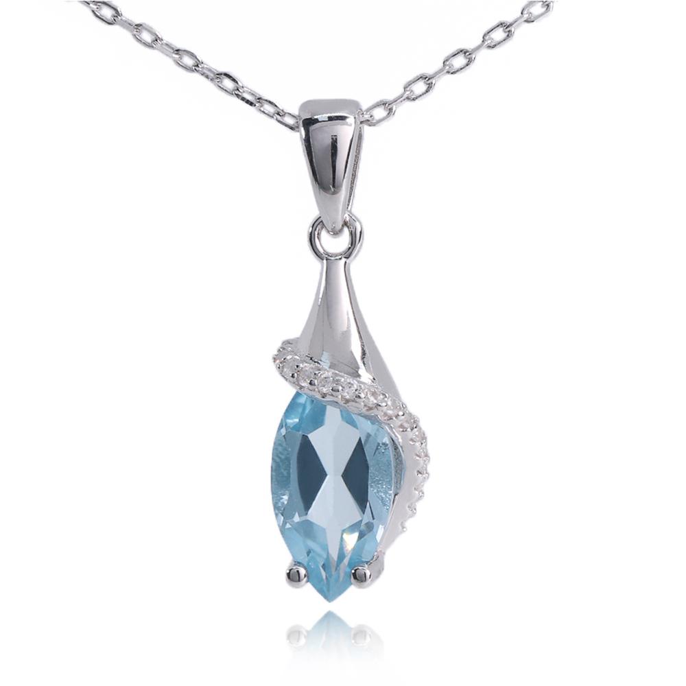 Женское ожерелье из стерлингового серебра 925 пробы с подвеской из натурального небесно-голубого топаза, изящные ювелирные украшения для вечеринки, дня рождения, повседневной носки