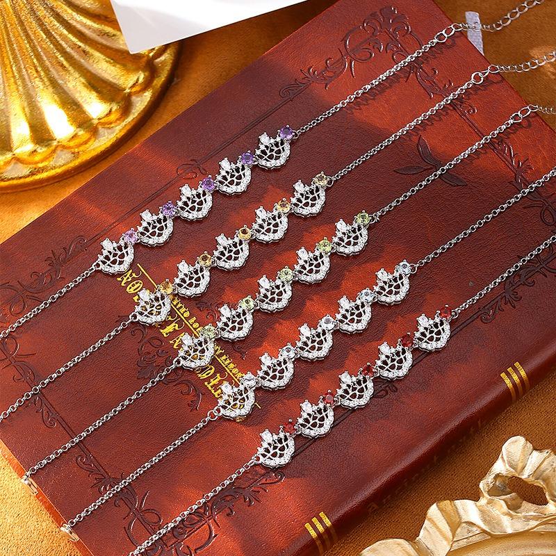 S925 sterling silver crown bracelet women's natural olivine crystal stone micro-inlaid zircon sweet colored treasure jewelry women's jewelry gift