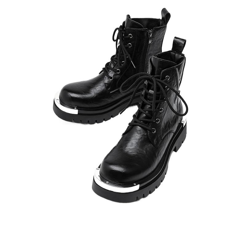 Модная Высококачественная Мужская Повседневная Кожаная Обувь на Толстой Подошве Модная Уличная Нескользящая Дизайнерская Обувь с Высоким Голенищем Рабочие Ботильоны Мотоциклетная Обувь