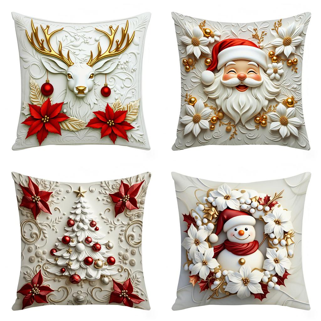 4PCS/SET Polyester Home Decor Essential Christmas Pillow Covers 4pcs Winter Xmas Themed Set Xmas Themed Cushion Cover 45*45CM