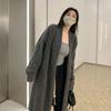Women's Gray Over-the-Knee Knit Sweater Coat - Thickened, Lazy Style for Autumn & Winter
