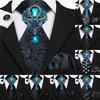 Mens Fashion Black Tie with Brooch Formal Silk Necktie Hanky Cufflink Set