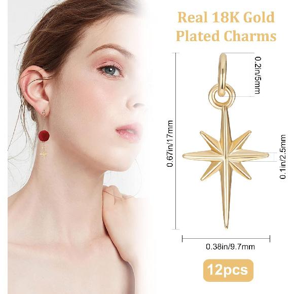 Beebeecraft 12Pcs Gold/Silver North Star Charms Polaris Star Pendants Charms with Jump Rings 10x17mm for DIY Craft Bracelet Necklace Jewelry Making