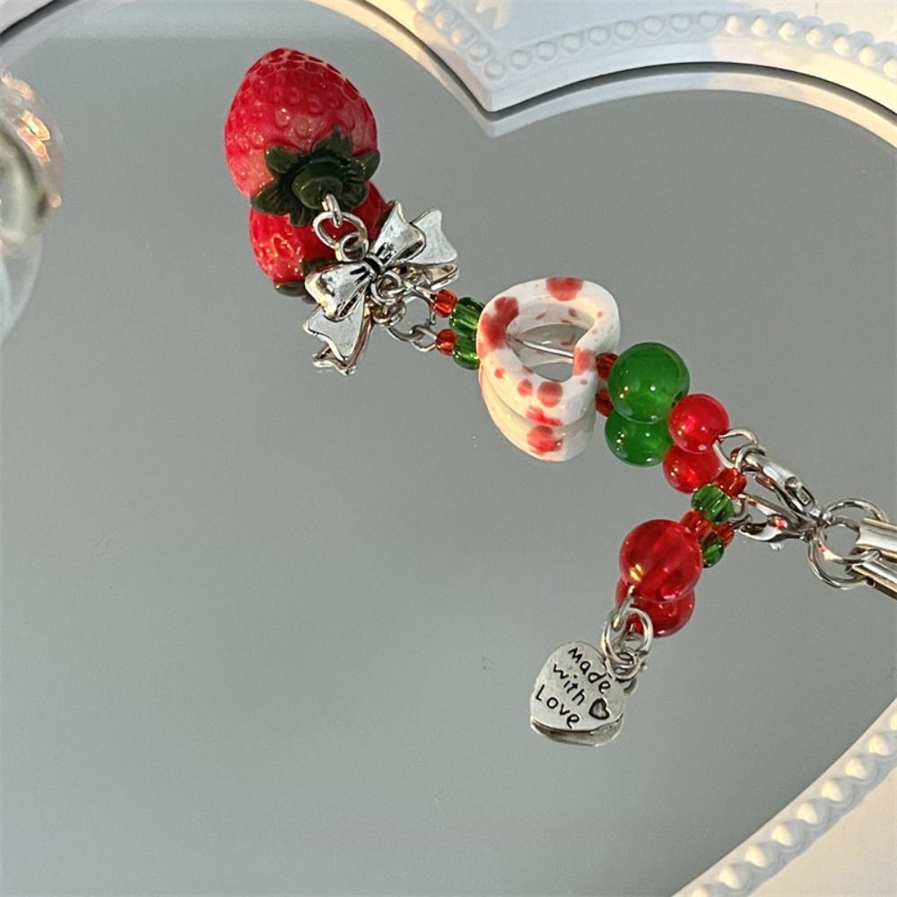 Y2K 3D Strawberry Phone Strap Cute Love Heart Pendant Keychain  Bag Phone Accessories