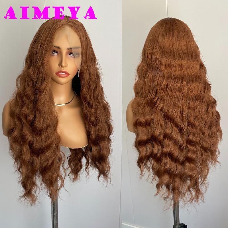 AIMEYA Бордовая кружевная парика Длинная волна Body Synthetic Hair Без клея 13x4 Кружевная передняя парика для женщин Винно-красные парики Повседневная носка Косплей