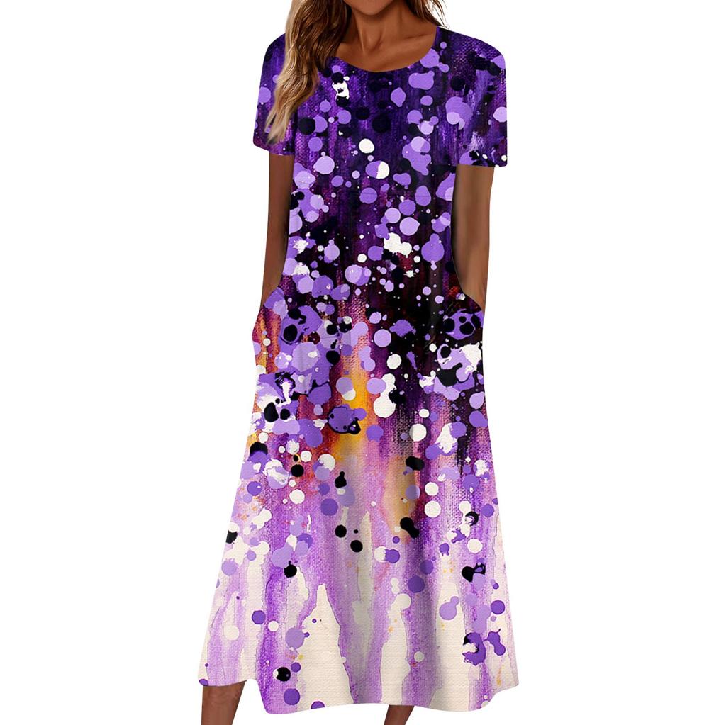 Летнее платье для женщин, повседневное пляжное свободное платье с v-образным вырезом и короткими рукавами с принтом