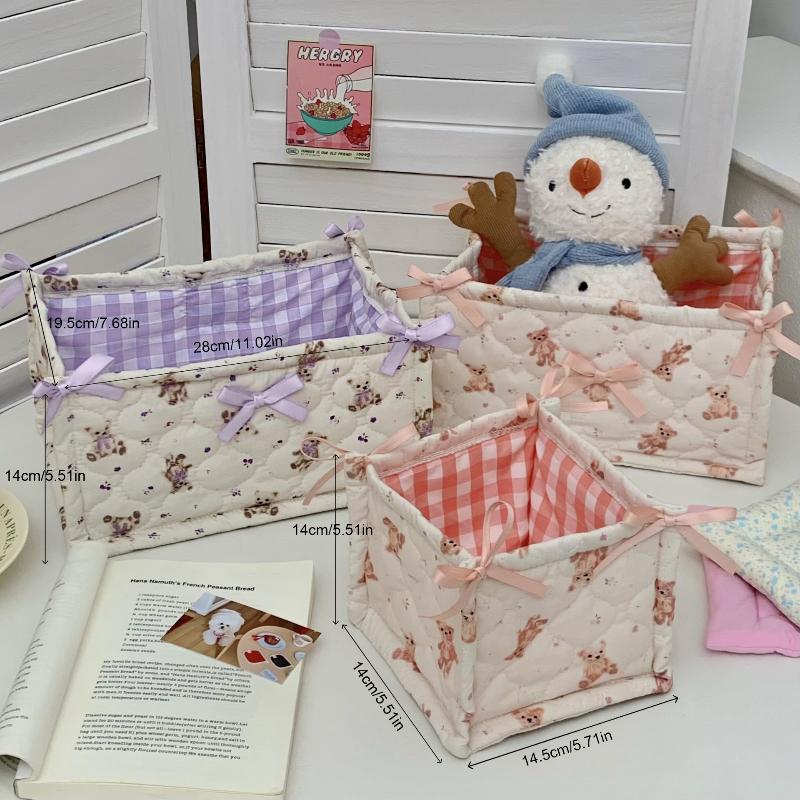 Квадратная корзина для хранения Кружевной цветок Настольный органайзер Корзина для хранения Корейская стеганая корзина для хранения Милый каркас для хранения Украшение