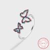 Exquisite Butterfly S925 Silver Ring for Women's Fashion Opening Adjustable Couple Ring Colorful Zircon Butterfly Sterling Silver Jewelry