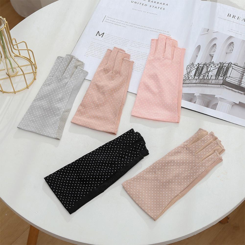 Весенние солнцезащитные перчатки с половиной пальца для вождения, женские тонкие короткие противоскользящие хлопковые перчатки