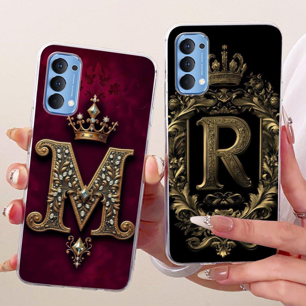 Transparent For Oppo Reno4 4G Case CPH2113 Luxury Crown A-Z Letters 2D Flat Pattern Soft Bumper For Oppo Reno 4 4G Phone Case