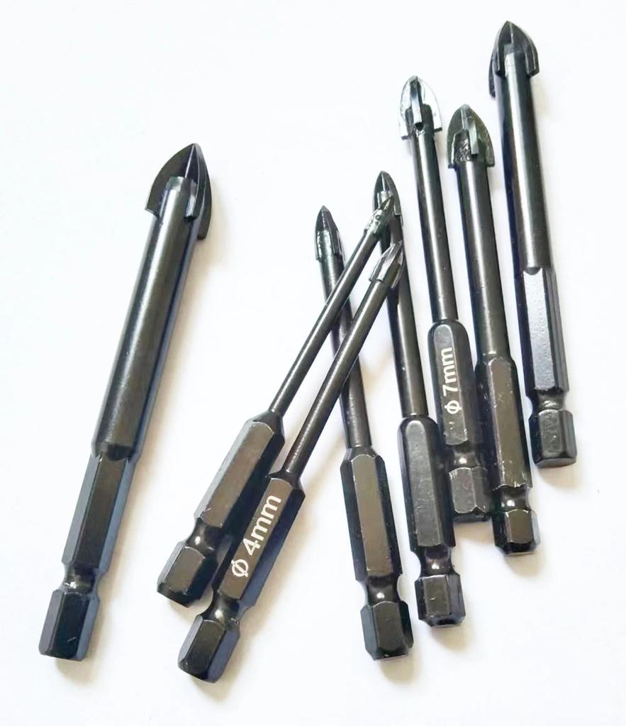 Набор сверл по стеклу и бетону, крестообразный шестигранник, набор керамических сверл из цементированного карбида, универсальный инструмент для сверления отверстий для стен