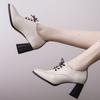 British Style High Heels 2024 Autumn New Women's Square Head Thick Heels Women's Shoes Lace Up Shallow Cut Single Zapatos Mujer