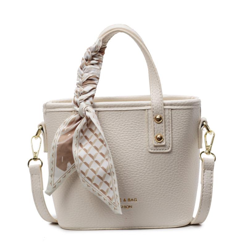 Fashion and High-quality Lychee Pattern Temperament Casual Portable Bucket Bag Women's Versatile Commuting Niche Solid Color PU Messenger Bag
