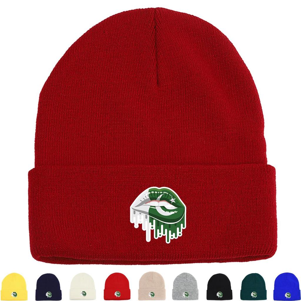 Lip Flag of Pakistan Print Knitted Cap Beanie, Patriotic Skullies Beanies Candy Color Cuff Solid Gorro Knit Hat Beanie