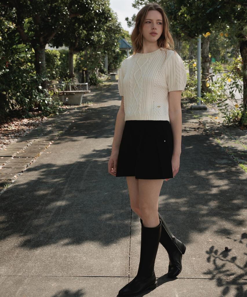 DEHEVE Half Sleeve Cable Knit [Ivory]