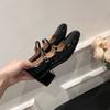 Autumn New Leather Beautiful Light Mouth Single Temperament Shoes Women's Silver Little Mary Jane Medium Thick Heel