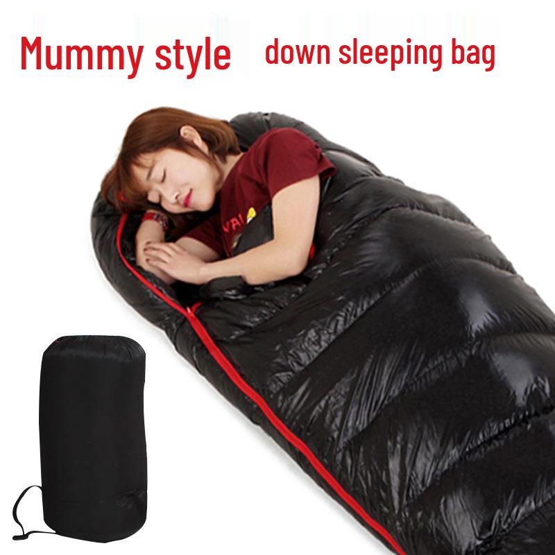 Сверхлегкий спальный мешок-мумия с утиным пухом: Теплый, Утолщенный, для Взрослого Кемпинга на Открытом Воздухе