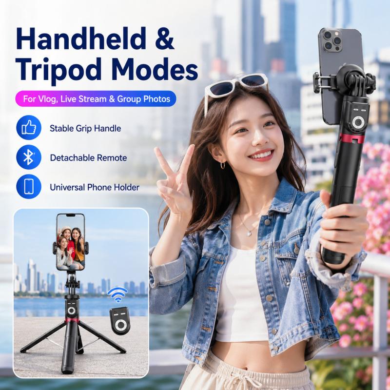 P225 Bluetooth Selfie Stick Tripod with Remote, Universal 4-Leg Phone Stand for iPhone Android, Live Streaming Video Recording