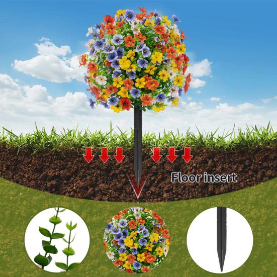 Искусственный фиолетовый топиарный шар, устойчивый к ультрафиолетовому излучению, фиолетовые цветы, искусственные вечнозеленые растения, цветы, кисть с шипом для земли для наружного внутреннего садового декора