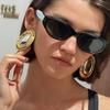 Salircon Exaggerated Irregular Geometry Stainless Steel Stud Earrings for Women Vintage Glossy 18K Gold Plated Earrings Jewelry
