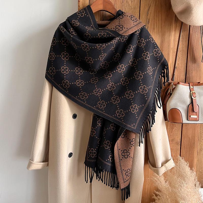 Модный зимний теплый кашемировый шарф для женщин, дизайнерские шали и накидки, буфанды, толстое пашминовое одеяло, пончо, кисточка, эшарп