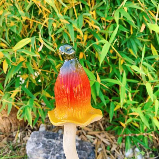 Planter Insert Ceramic Mushroom Colorful Glazed Mushroom Decoration Hand-Painted Toadstools Sculptures