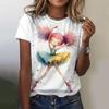 Summer Street Cartoon Women's Top Fashion Printed Little Girl Pattern T-shirt Casual Loose Round Neck Short Sleeve T-shirt