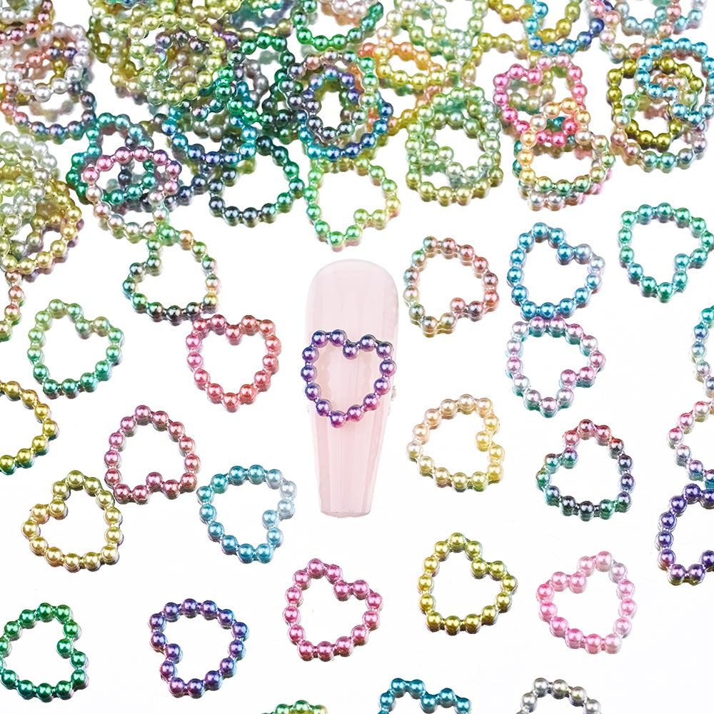 450-100 шт., полые сердечки, жемчужные подвески для дизайна ногтей, белые, розовые, фиолетовые, жемчужные, сердечки, звезды, плоские, 3D, украшения для ногтей, сделай сам, аксессуары для ногтей