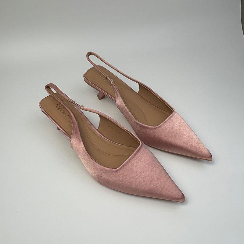 Мода Мода Шелковые Женские Туфли-Босоножки на Среднем Каблуке Женская Обувь с Острым Носком Повседневная Женская Обувь Сандалии на Каблуке 3,5 см Обувь Слипоны Туфли-Лодочки