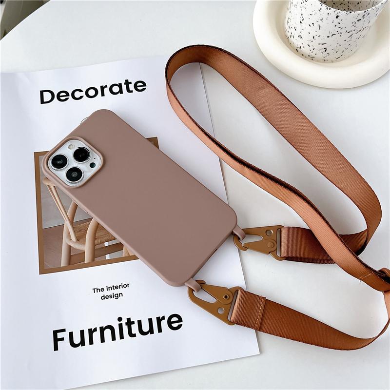 Crossbody Lanyard Matte Silicone Soft Case For iPhone 15 Pro Max 14 13 12 11 XR XS X 7 8 Plus Necklace Strap Shockproof Cover