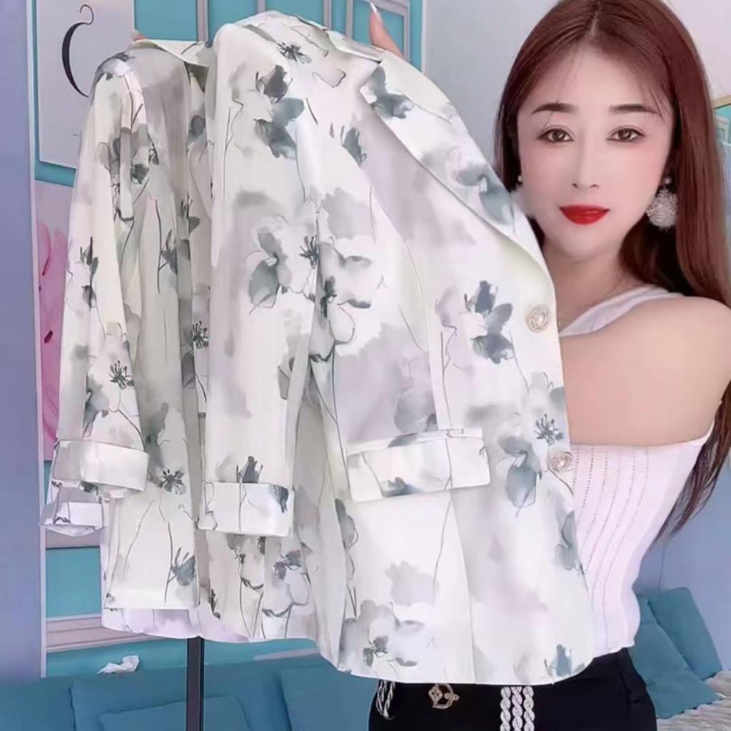 Высококлассный модный блейзер женское пальто тонкое с принтом защита от солнца элегантный костюм с коротким рукавом летний топ