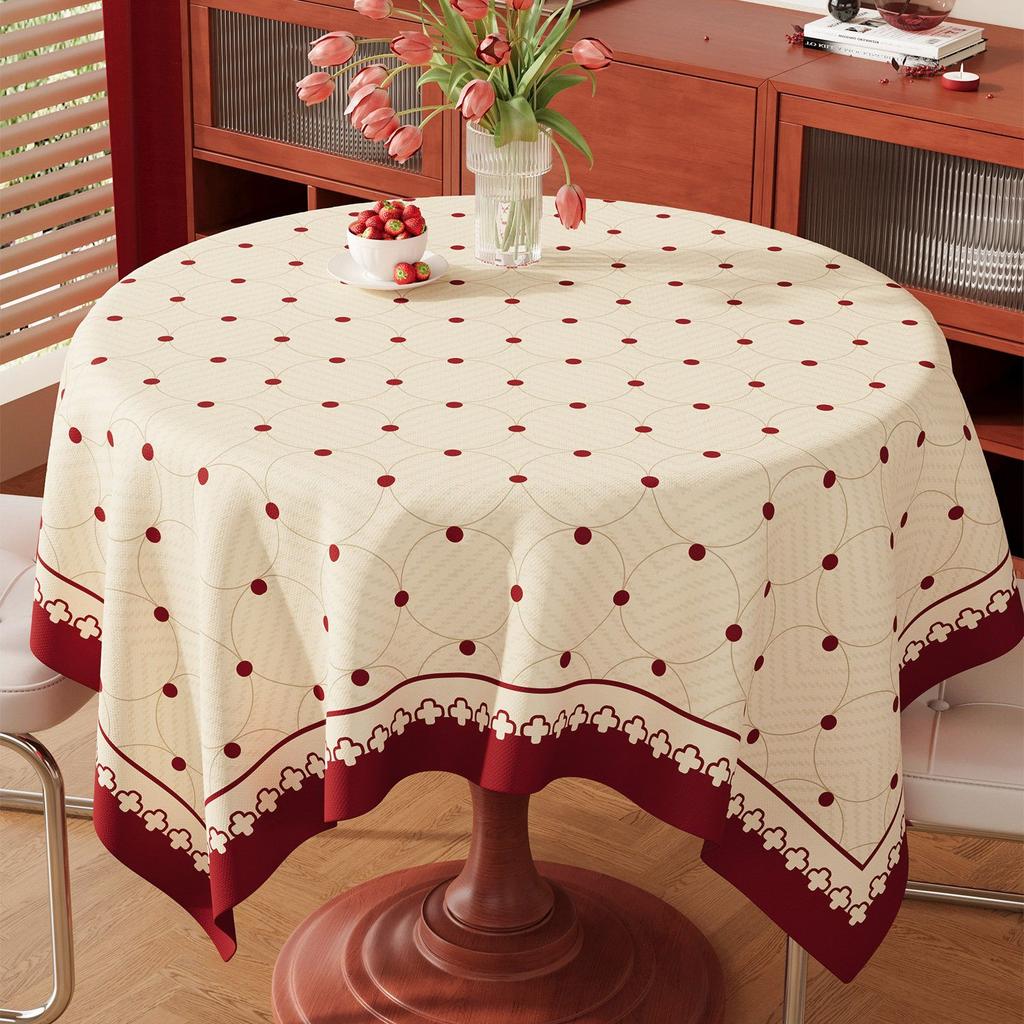 Festive Red Tablecloth—Wash-Free, Waterproof, Grease-Resistant, Round Heat-Resistant, Stain-Resistant Coffee Table Cloth