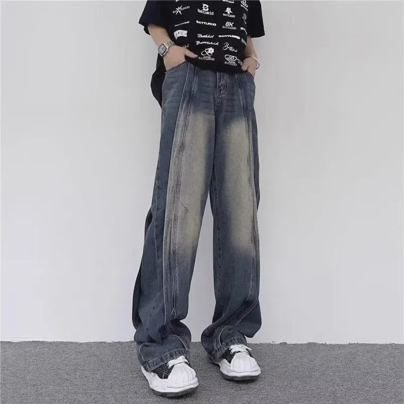 Мужские джинсы в стиле ретро, плотные, широкие - дизайнерская нишевая мода, длина до пола, свободный крой
