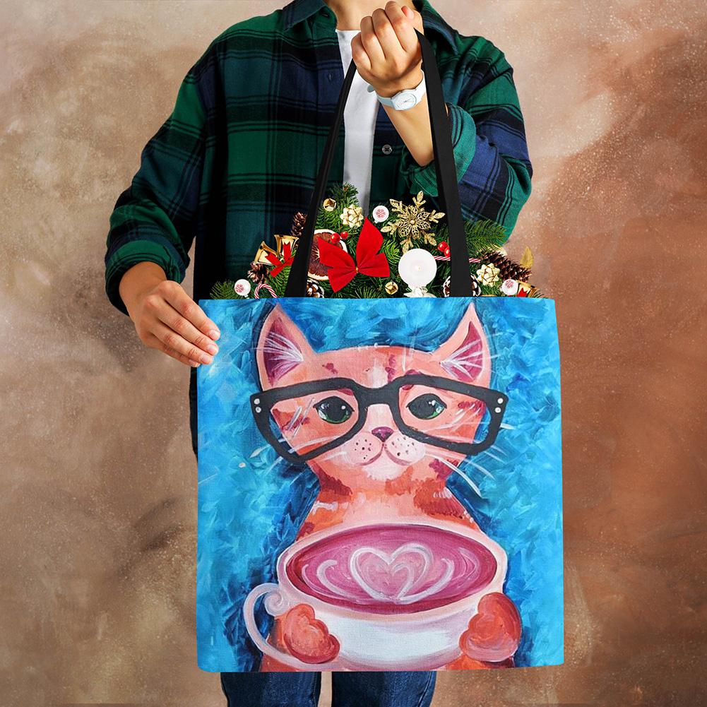 Сумка на плечо повседневная с милым принтом кошки, женская, для покупок, многоразовая, большая вместимость, холщовая, для путешествий, школы, пляжа, тоут-сумка CLE