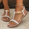Large Size Printed Woven Sandals Women's Summer New Bohemian Outer Wear Flat Elastic Beach Sandals