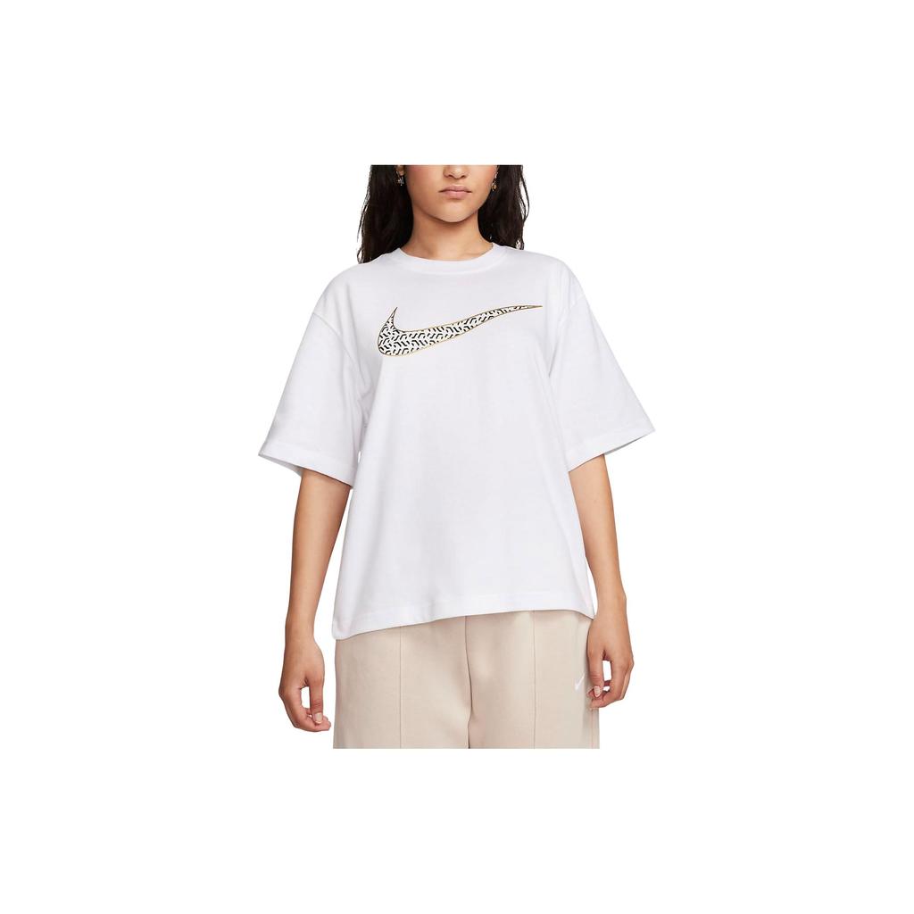 Nike Спортивная одежда с логотипом и свободным кроем, футболка с коротким рукавом, женские топы, белые FJ2714-100