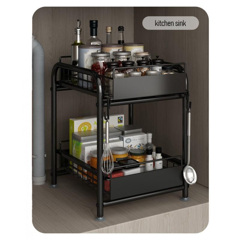 2-Tier Pull-Out Storage Rack Countertop Organizer Kitchen Bathroom Bedroom