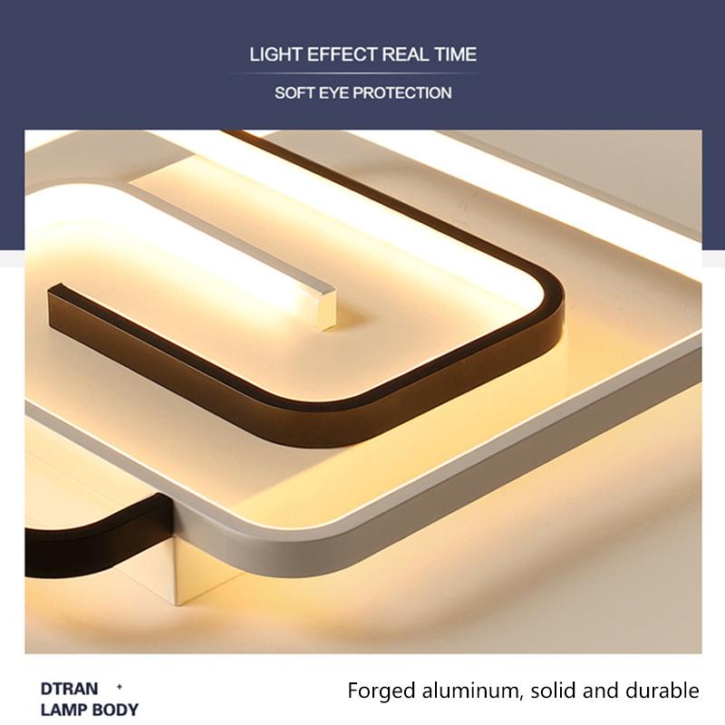 Bedroom Led Chandelier Light Black White Square Modern Ceiling Lamp Attic Living Room Dining