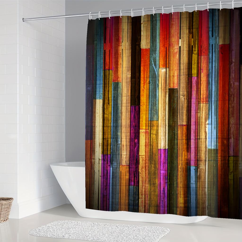 4 шт. Радужная занавеска для душа под дерево с 12 крючками Нескользящий коврик для ванной комнаты Полный набор декора для ванной комнаты с накладкой на крышку унитаза и ковриком U-образной формы