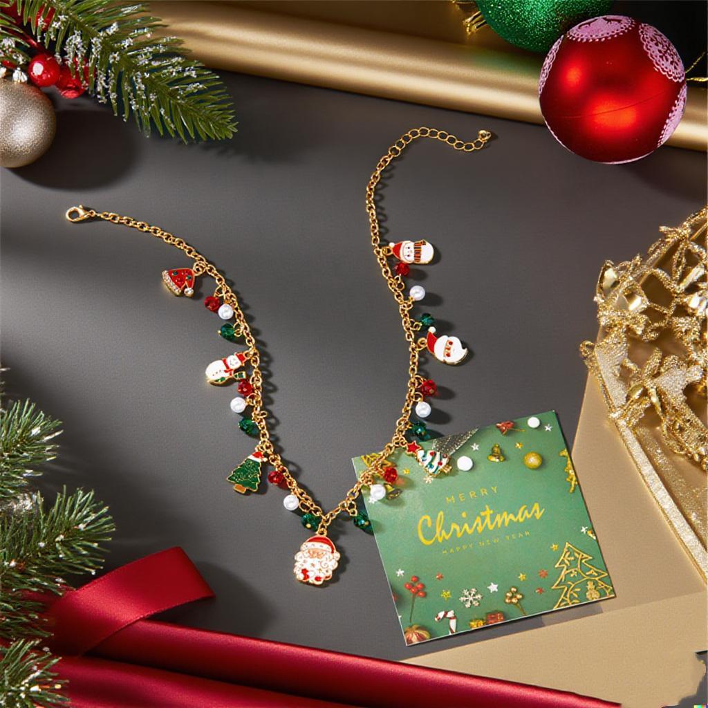 Fashion Christmas Metal Pendant Necklace for Women Cute Vintage Imitation Pearl Star Bell Acrylic Party Jewelry Festival Gift
