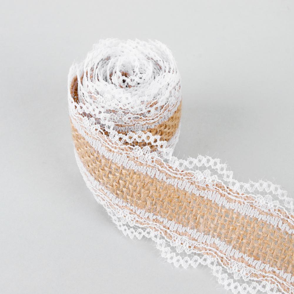 1 м/рулон Свадебный бант из атласа, джутовая мешковина, отделка из сизаля, кружевной край