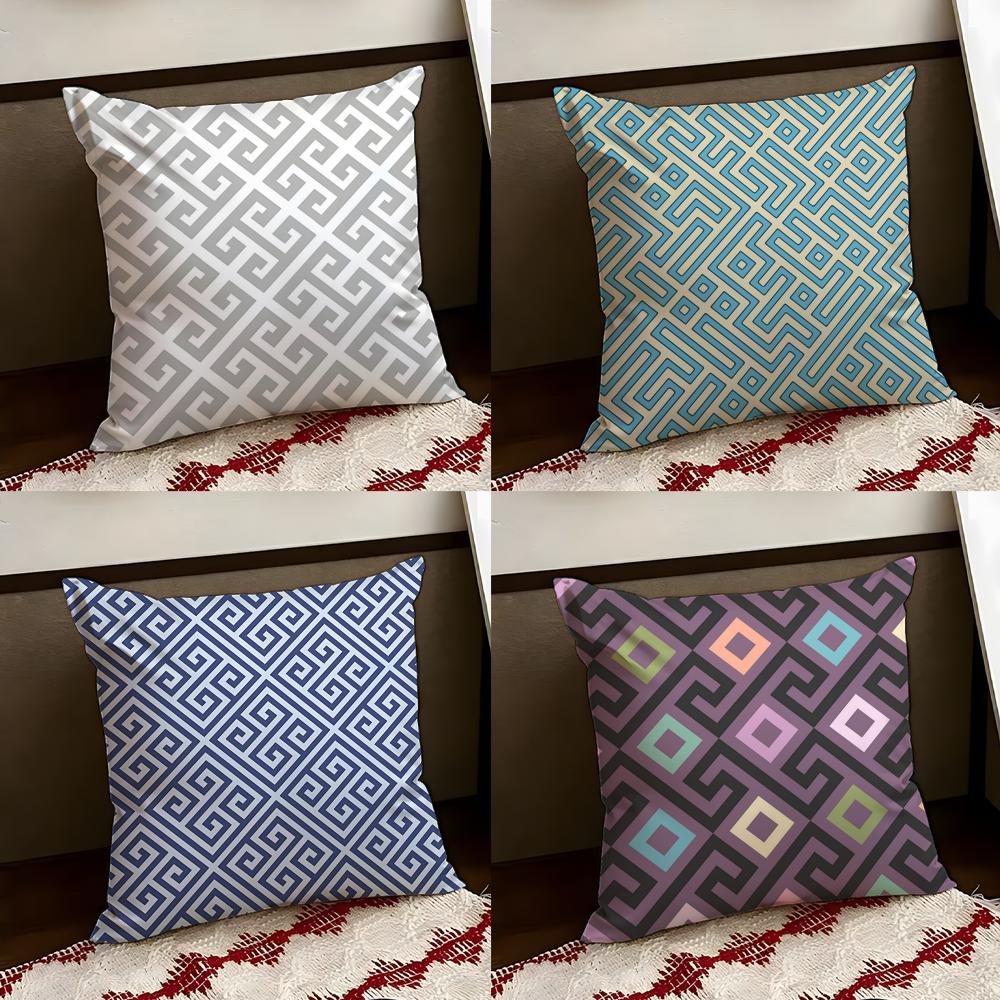 Zigzag Meander Pattern Cushion Cover Reversible Soft Durable Pillow Cover Home Car MultiScene Use for Daily Comfort