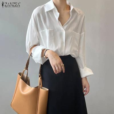 Женская свободная повседневная блузка с отложным воротником и длинным рукавом