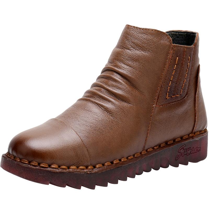 Мода GKTINOO 2025 Мода Зима Женская обувь Женщина Натуральная кожа Плоские Ботильоны Женские Водонепроницаемые Теплые Ботинки на танкетке