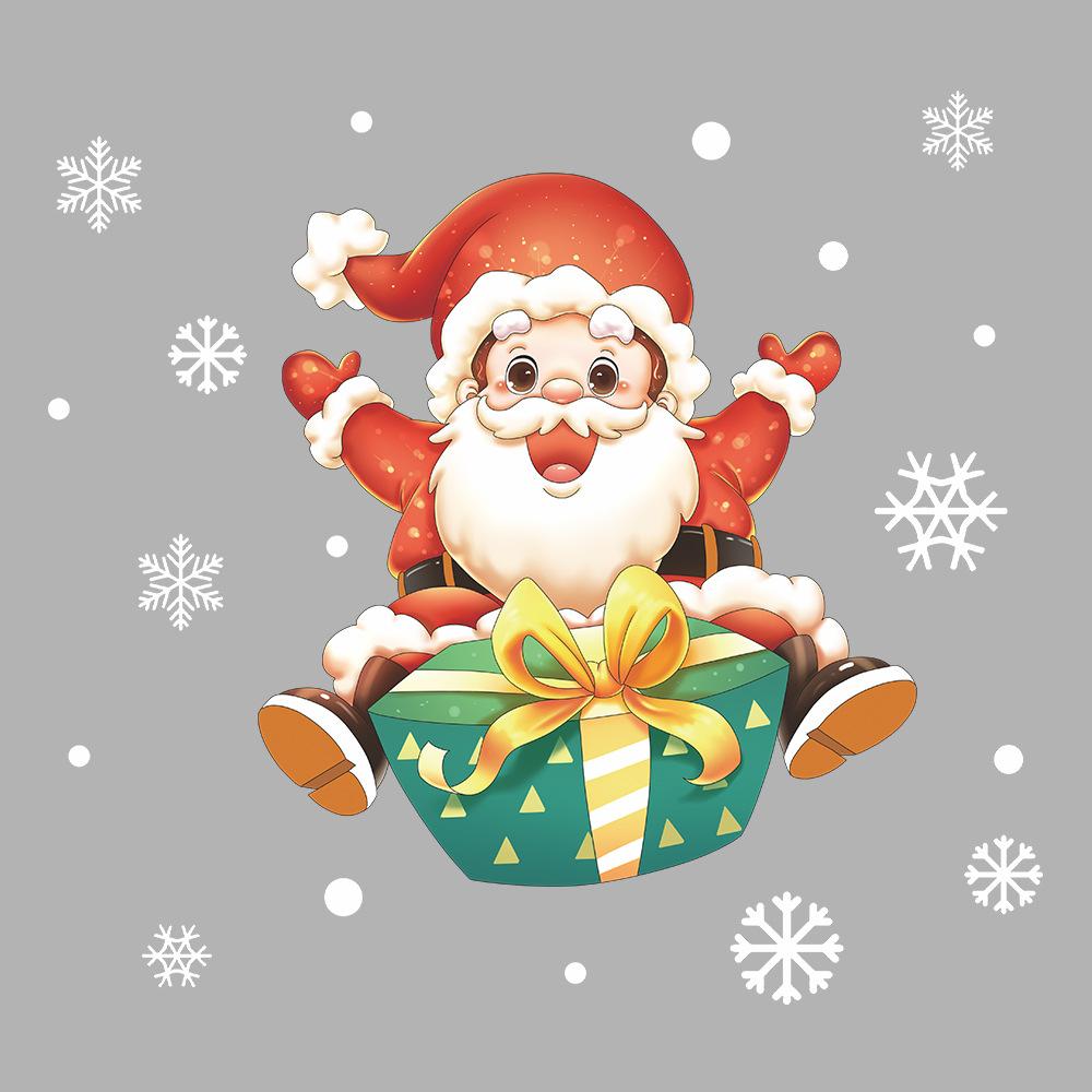 Мультяшный Санта-Клаус Снежинка Подарочная коробка Атмосфера Украшенные стеклянные наклейки на окна для окон и дверей