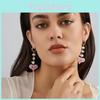 Elegant Pink Heart Shaped Earrings With Imitation Pearls Long Dangle Earrings For Women