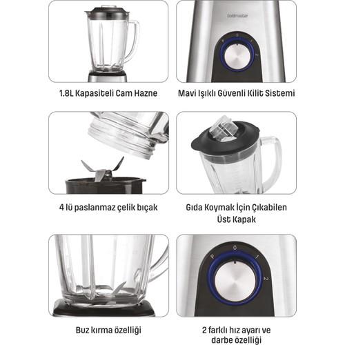 Goldmaster GM-7254 Стеклянный кувшин Frape Стальной блендер Льдодробилка