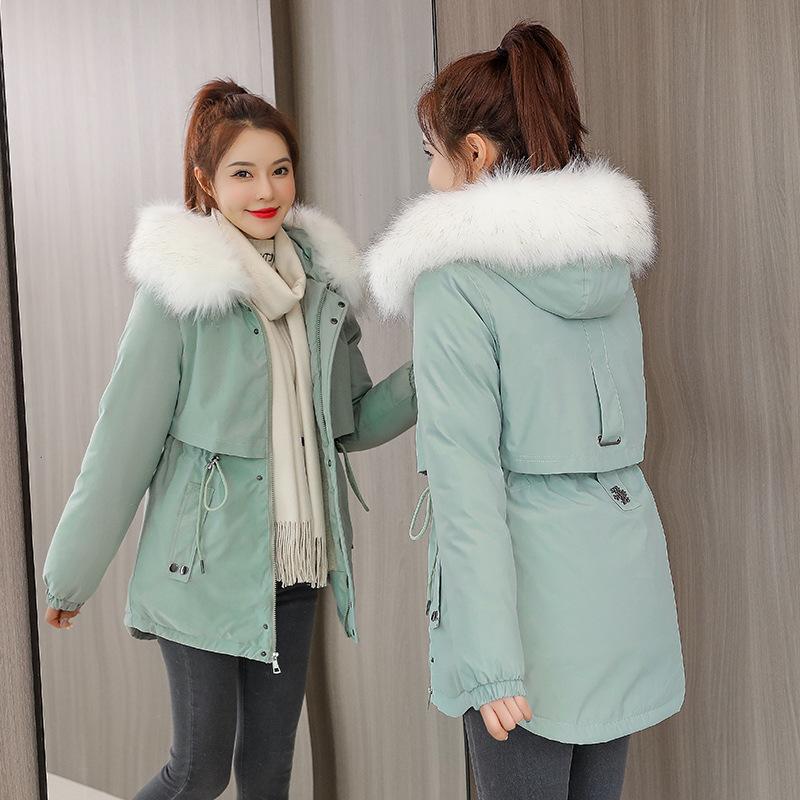Новое зимнее плюшевое утолщенное хлопковое пальто с большим шерстяным воротником, женское пальто