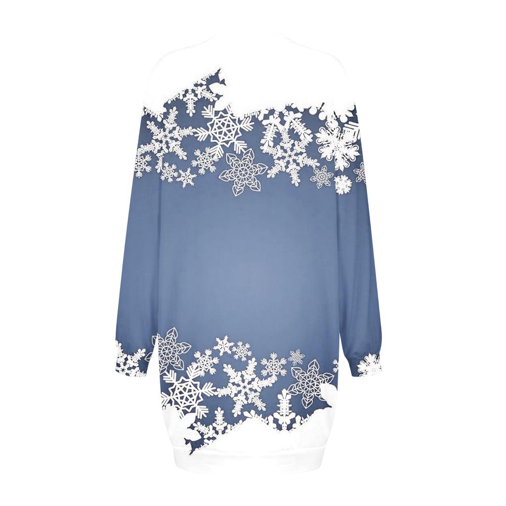 Платье с длинным рукавом для женщин, повседневное рождественское пуловер с принтом, платье на бедрах, платье-свитер