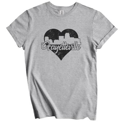 Retro Fayetteville North Carolina Skyline Heart Distressed T-Shirt